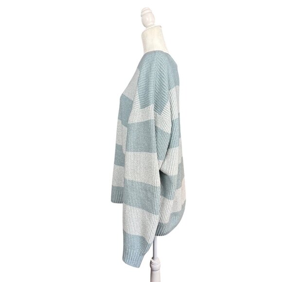 Hollister Blue Striped Knit Sweater Women’s Large Crewneck Cozy Oversized - Picture 4 of 7